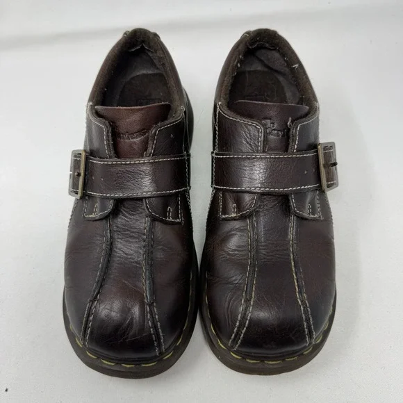 Dr Doc Martens Shoes Womens 9 Monk Strap Oxford Chunky Y2K Brown Leather Wedge - Picture 3 of 10